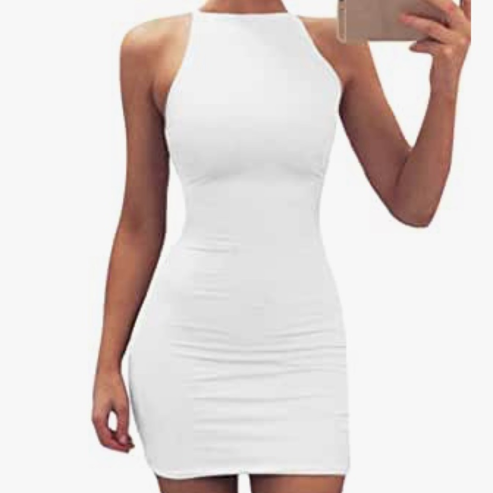 White Halter Bodycon Dress